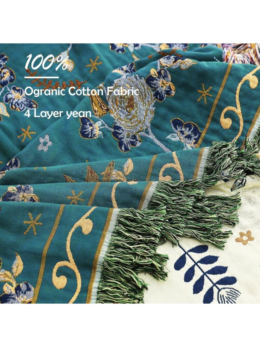 New Boho 100% Organic Cotton Muslin Large Throw Blanket 60" x 80" - - Picture 6 of 6
